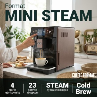 Automatyczny ekspres MINI STEAM BROWN Coffee Format brązowy z dyszą pary i Cold Brew do domu i małego biura 1101118525