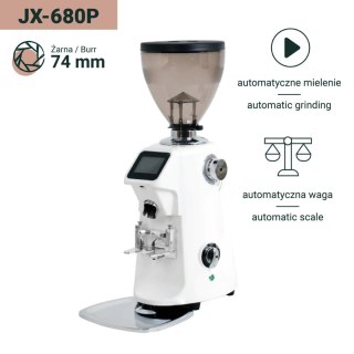 Młynek do kawy Coffee Format JX-680P White biały z automatyczną wagą i żarnami 74 mm