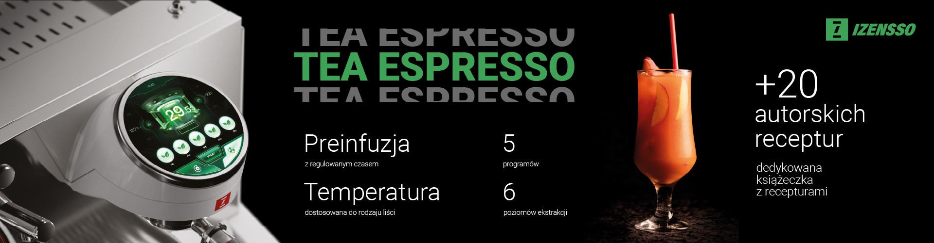 Ekspres kolbowy Izensso Raptor Black 3GR do kawy i herbaty z Tea Mode