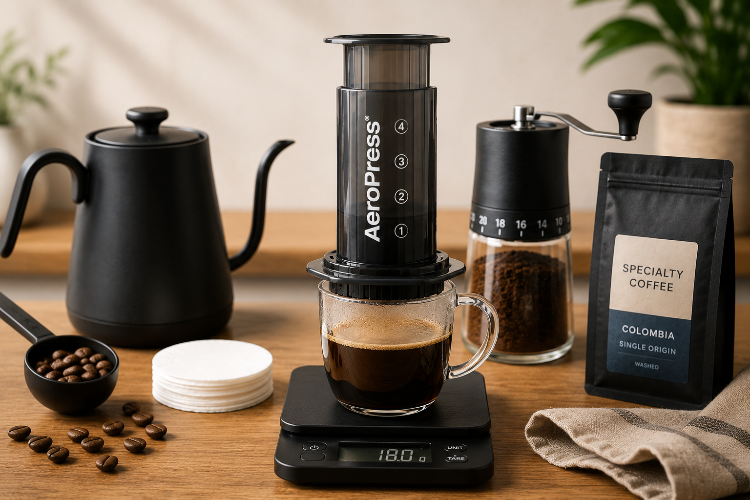 AeroPress filtry kawa młynek i czajnik do parzenia kawy