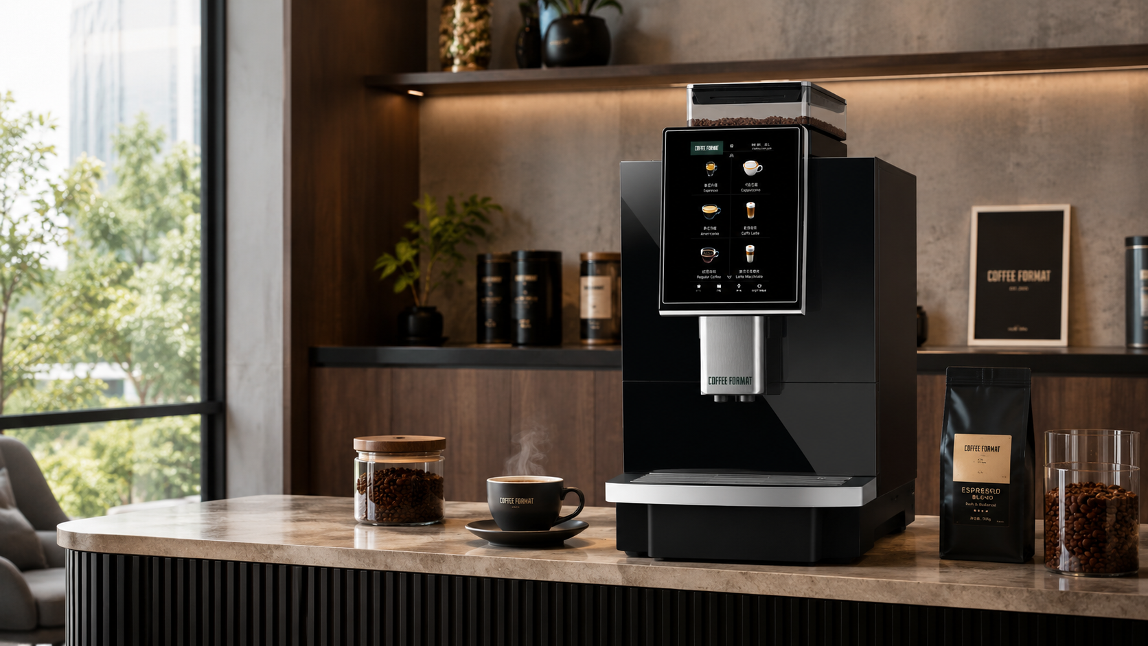 Ekspres automatyczny Coffee Format ATLAS W2L Black w nowoczesnej strefie kawowej
