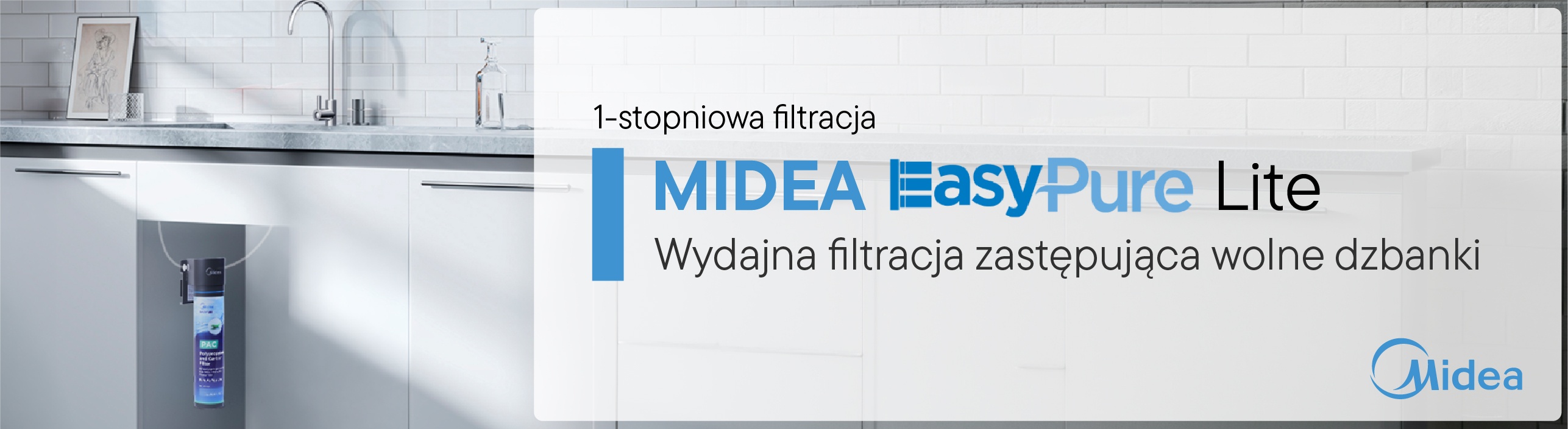 Filtr Midea EasyPure Lite zamontowany pod zlewem zastępujący wolne dzbanki filtrujące